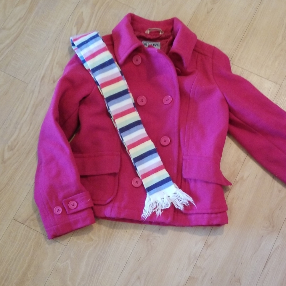 Womens OLD NAVY PINK PEA COAT WITH A MATCHING SCAR
